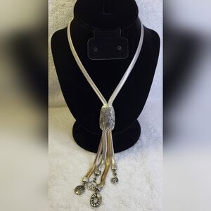 CHICO'S Brass and Silver Metallic Drop Charm Necklace